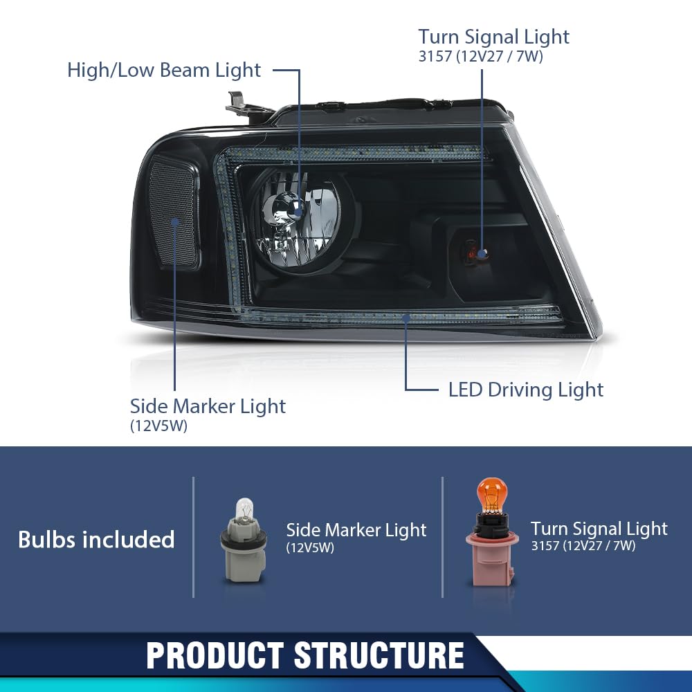 PIT66 LED Headlights Assembly Fit 2004-2008 F150, 06-08 Lincoln Mark LT