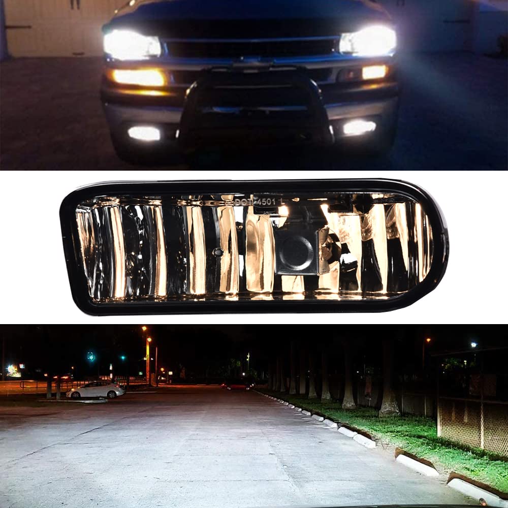 PIT66 Front Fog Lights, Compatible with 1999-2002 Chevy Silverado 1500 2500/2001-2002 Silverado 1500HD 2500HD 3500/2000-2006 Tahoe Suburban 1500 2500 (Smoky lens) GM2592113,GM2593113