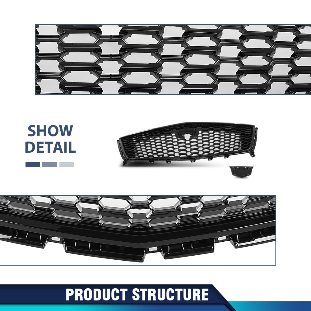 PIT66 Front Bumper Upper Grille Fit Cadillac XT5 2017-2021 Gloss Black