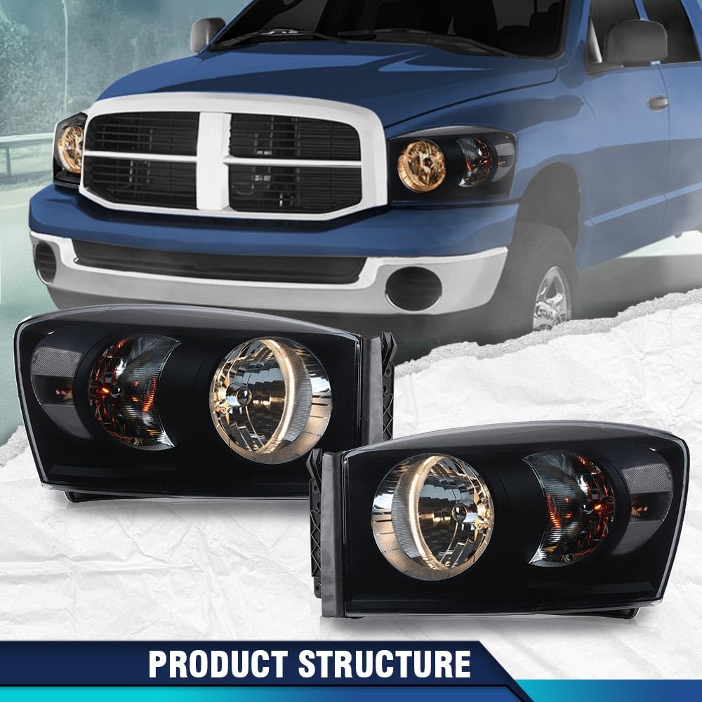PIT66 Headlights Assembly Pair Fit Dodge Ram 1500 2006 2007 2008