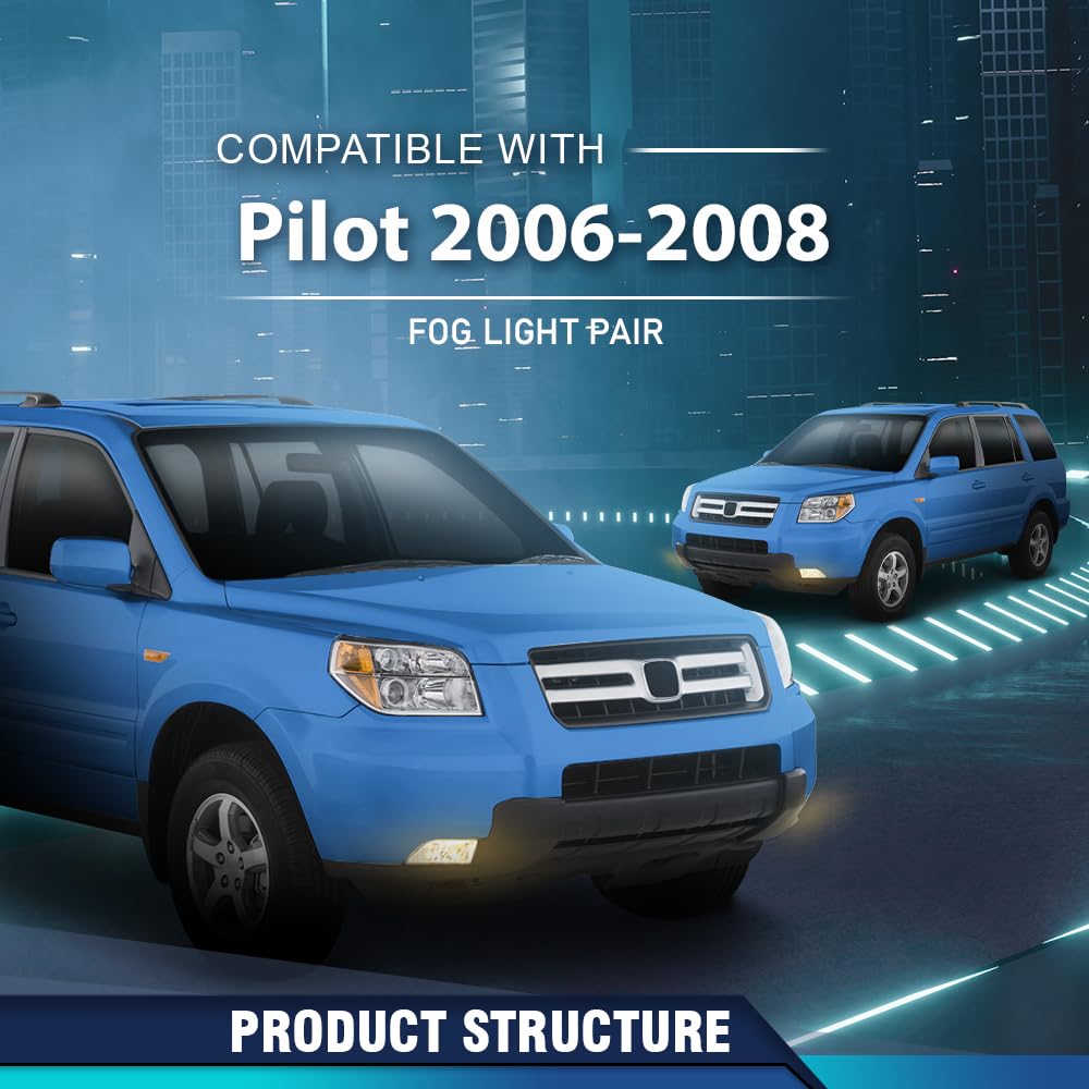 PIT66 Front Bumper Fog Lights Pair Compatible with Honda Pilot 2006 2007 2008 33951S9VA11 Left & Right Side Fog Lamps Clear Lens