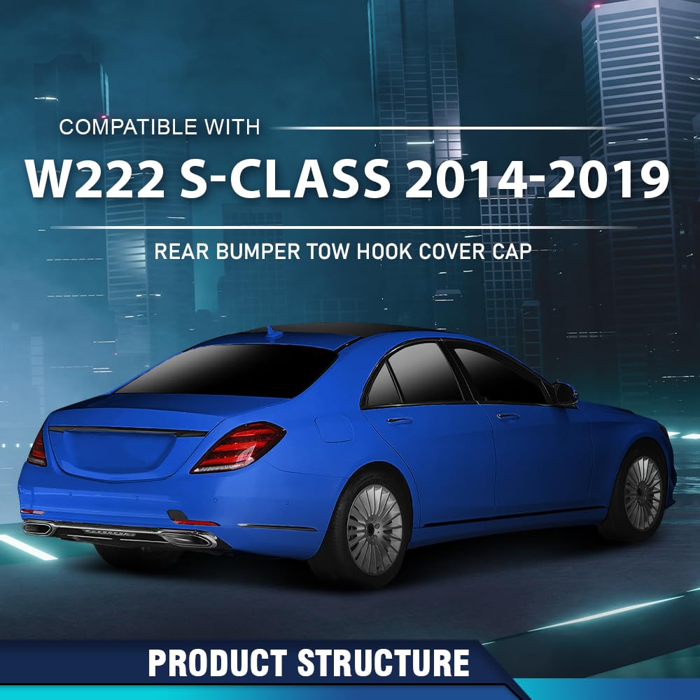 PIT66 Rear Bumper Tow Hook Cover Cap Compatible with Benz W222 S-Class S400 S450 S500 S550 S550e S560 S600 2014-2019, Not Fit for Cars With AMG/Sport Package 2228850424