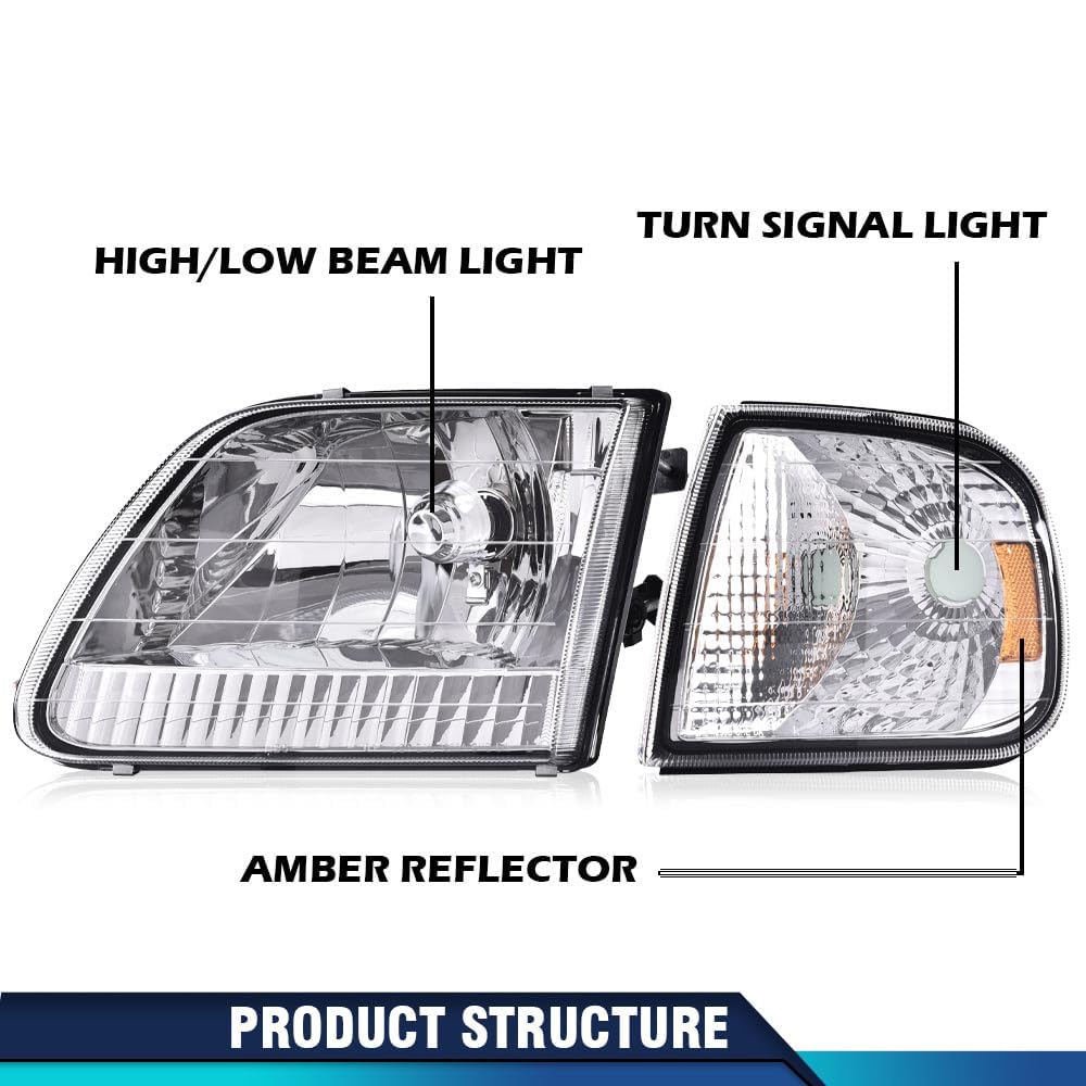 PIT66 Headlights Assembly Fit 1997-2003 Ford F150, 04 F150 Heritage