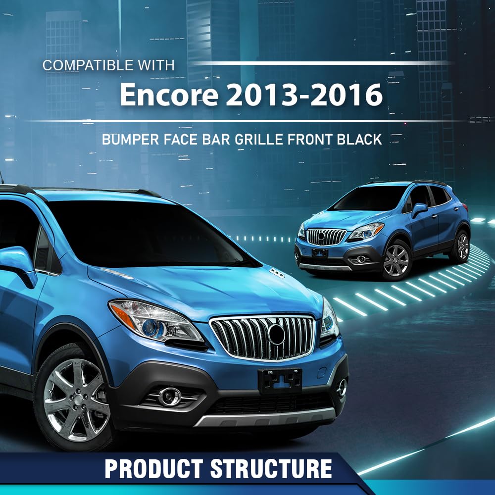 PIT66 Front Bumper Face Bar Grille Compatible with Buick Encore 2013 2014 2015 2016 42334417, GM1036162 Black