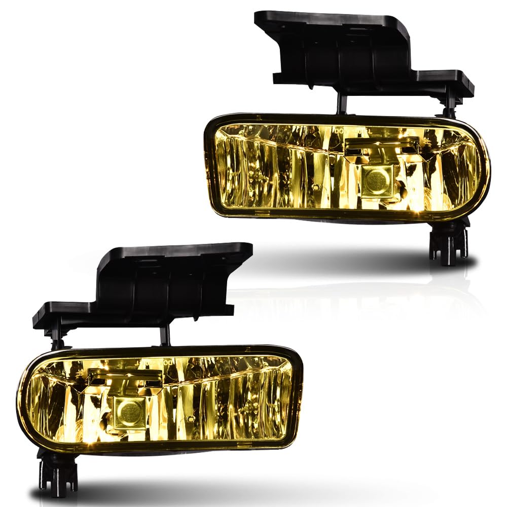 PIT66 Fog Lights, Compatible With Chevy Silverado 1500 2500 1999-2002/Fit Silverado 1500HD 2500HD 3500 2001-2002 /Fit Tahoe Suburban 1500 2500 2000-2006 Fog Light Assembly Left/Right Yellow Lens