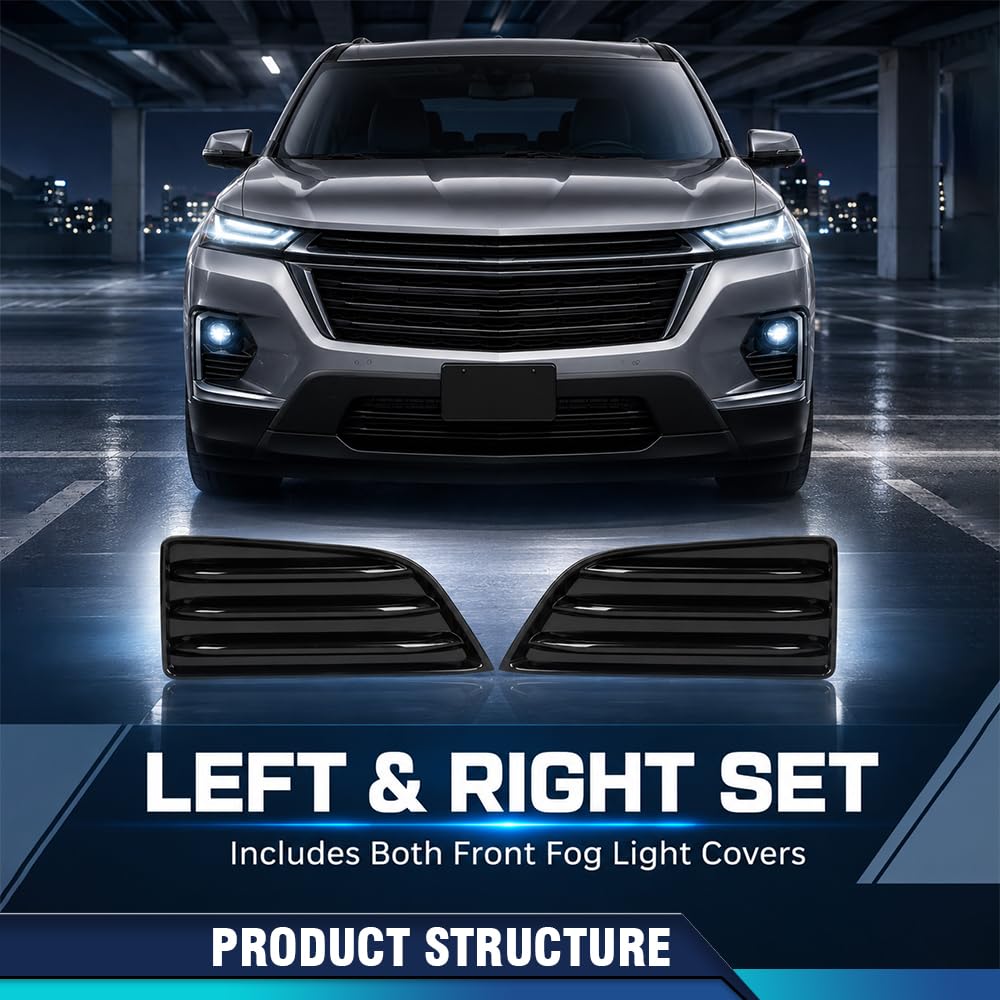 PIT66 Front Fog Light Cover Pair ABS Black Fit Chevy Traverse 2022-2023