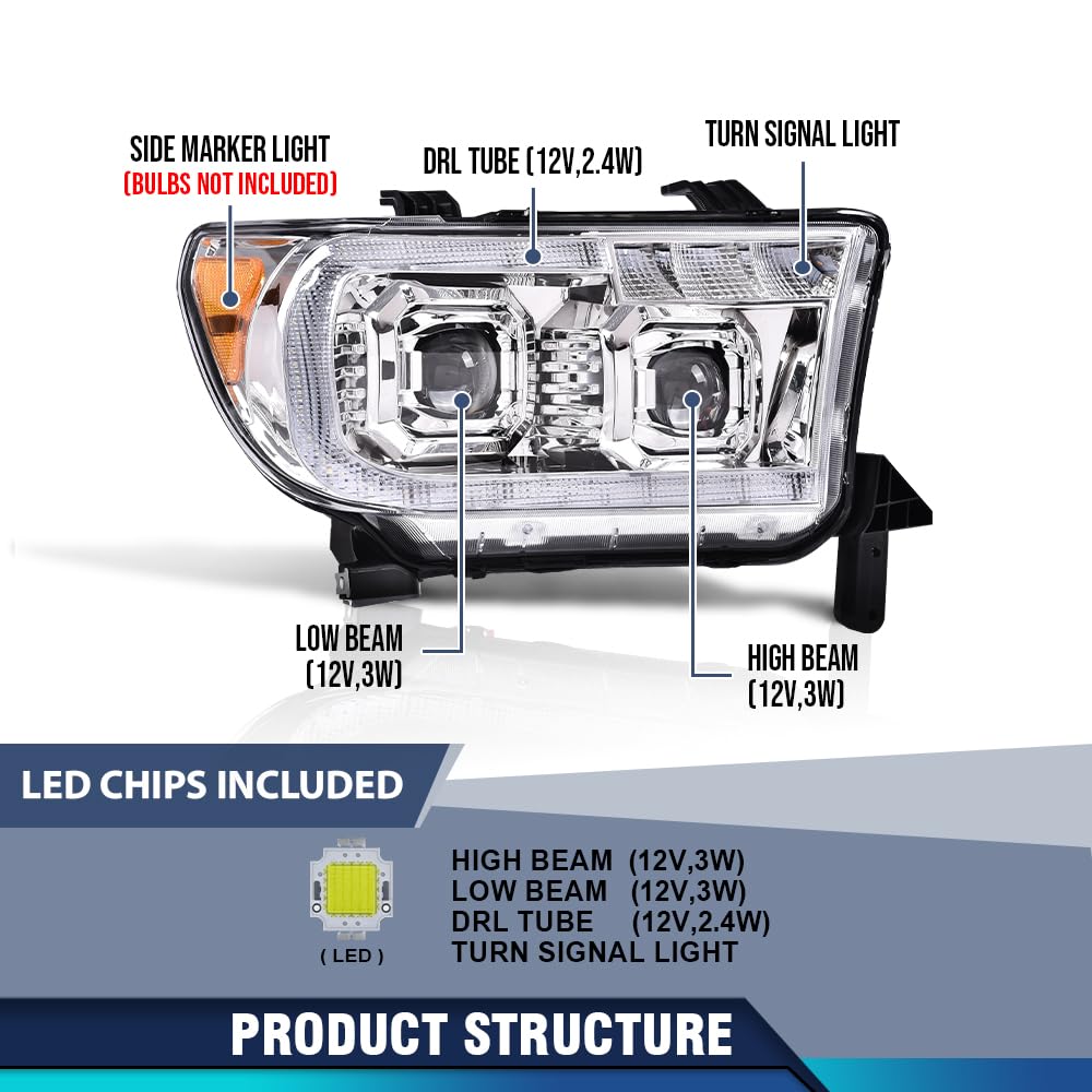 PIT66 Dual Convex LED Projector Headlights Assembly Fit 07-13 Toyota Tundra