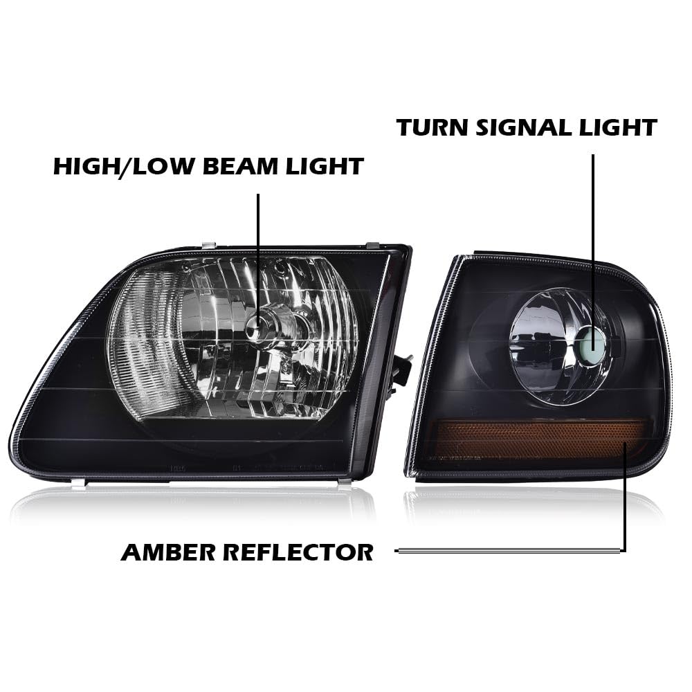 PIT66 Headlights Assembly Halogen Fit 1998-2003 Ford F150, 04 F150 Heritage