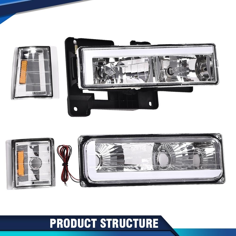 PIT66 LED DRL Headlight Assembly Fit 1994-1998 Chevy C10 C/K 1500 2500 3500