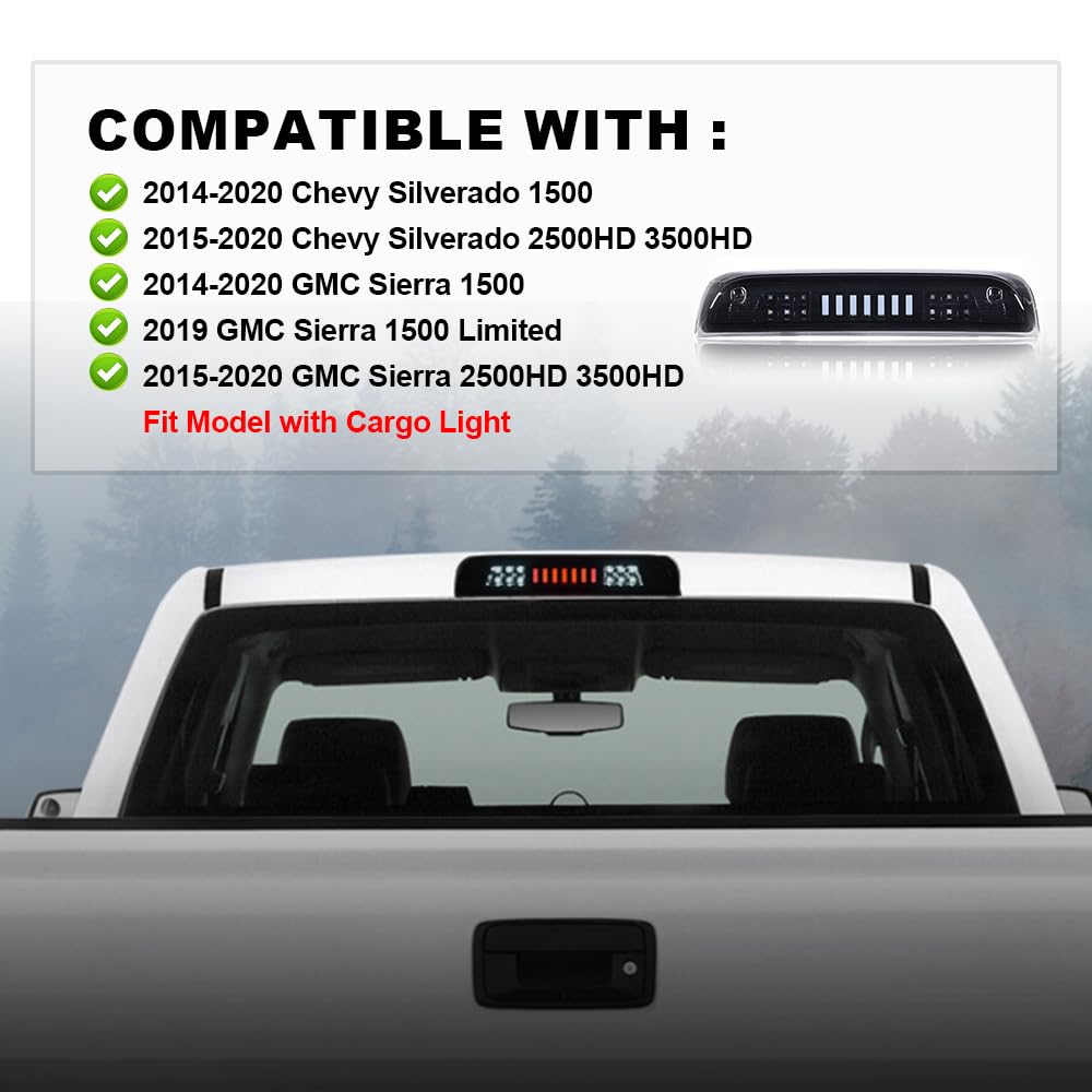 PIT66 3rd Brake Light Fit 2014-2018 Chevy Silverado I Type Black Housing