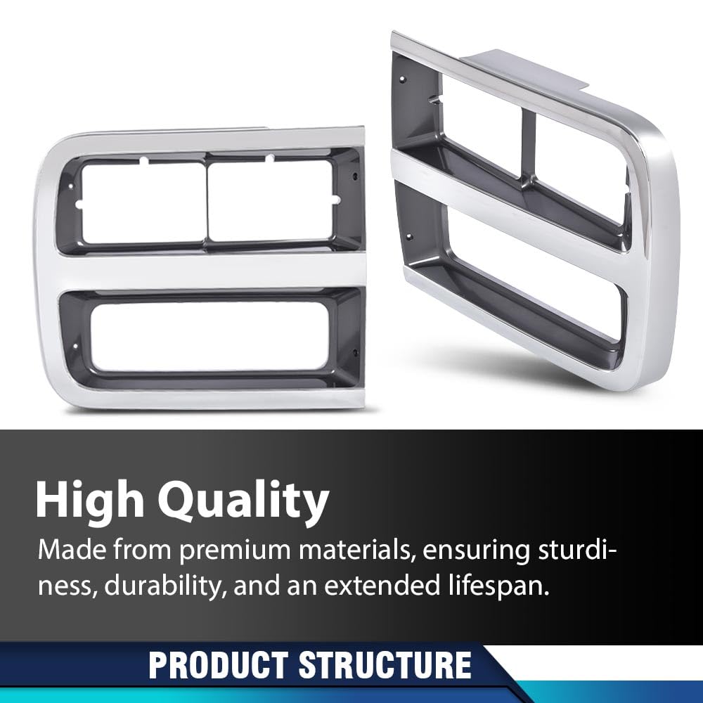 PIT66 Chrome Headlight Bezel Trim Surround Pair Compatible with Chevy G10/G20 1992-1995, G30 1992-1996, P30 Base 1992-1996 15685966 15685965 GM2513187 GM2512187