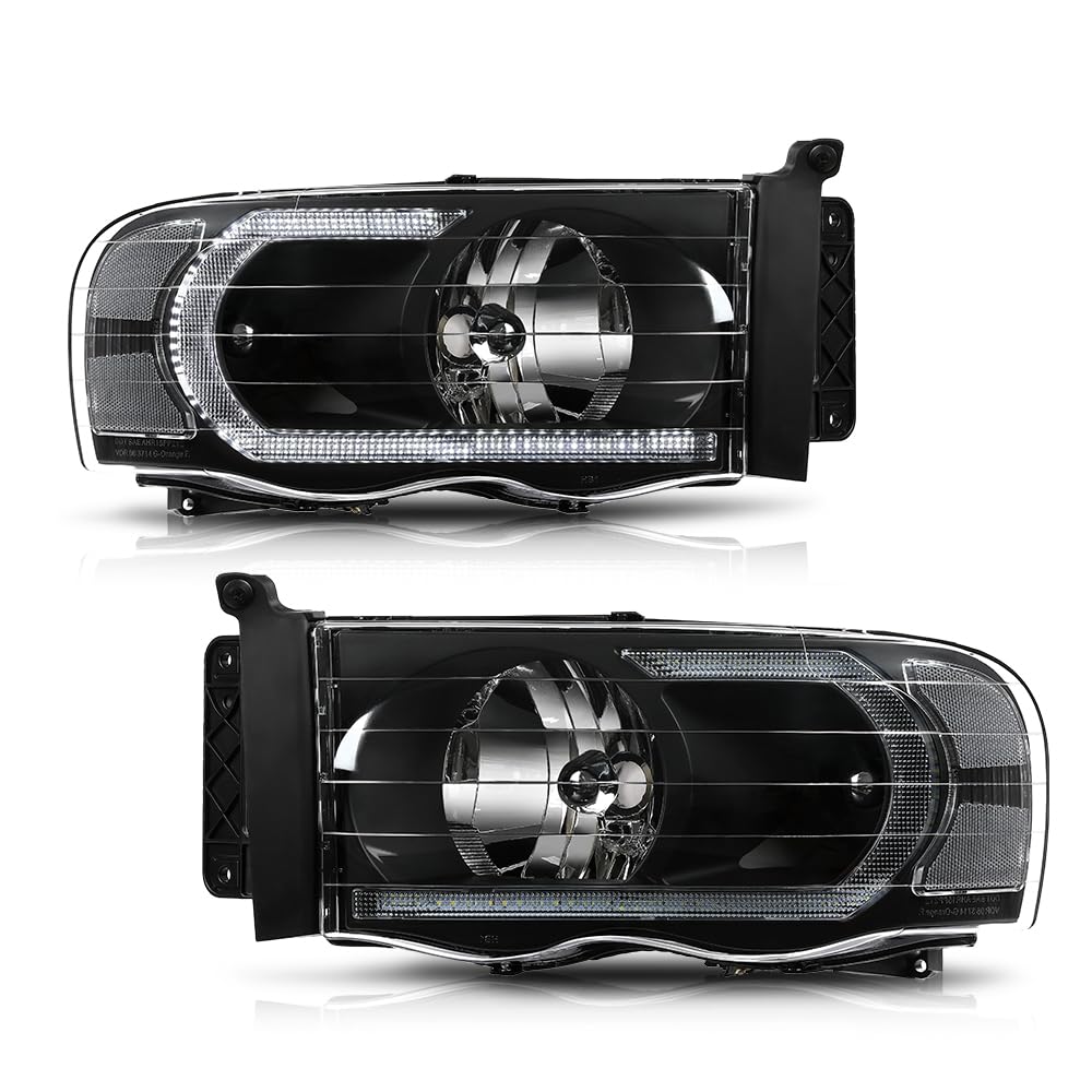 PIT66 LED DRL Headlights Assembly Fit 2002-05 Ram 1500, 03-05 Ram 2500 3500