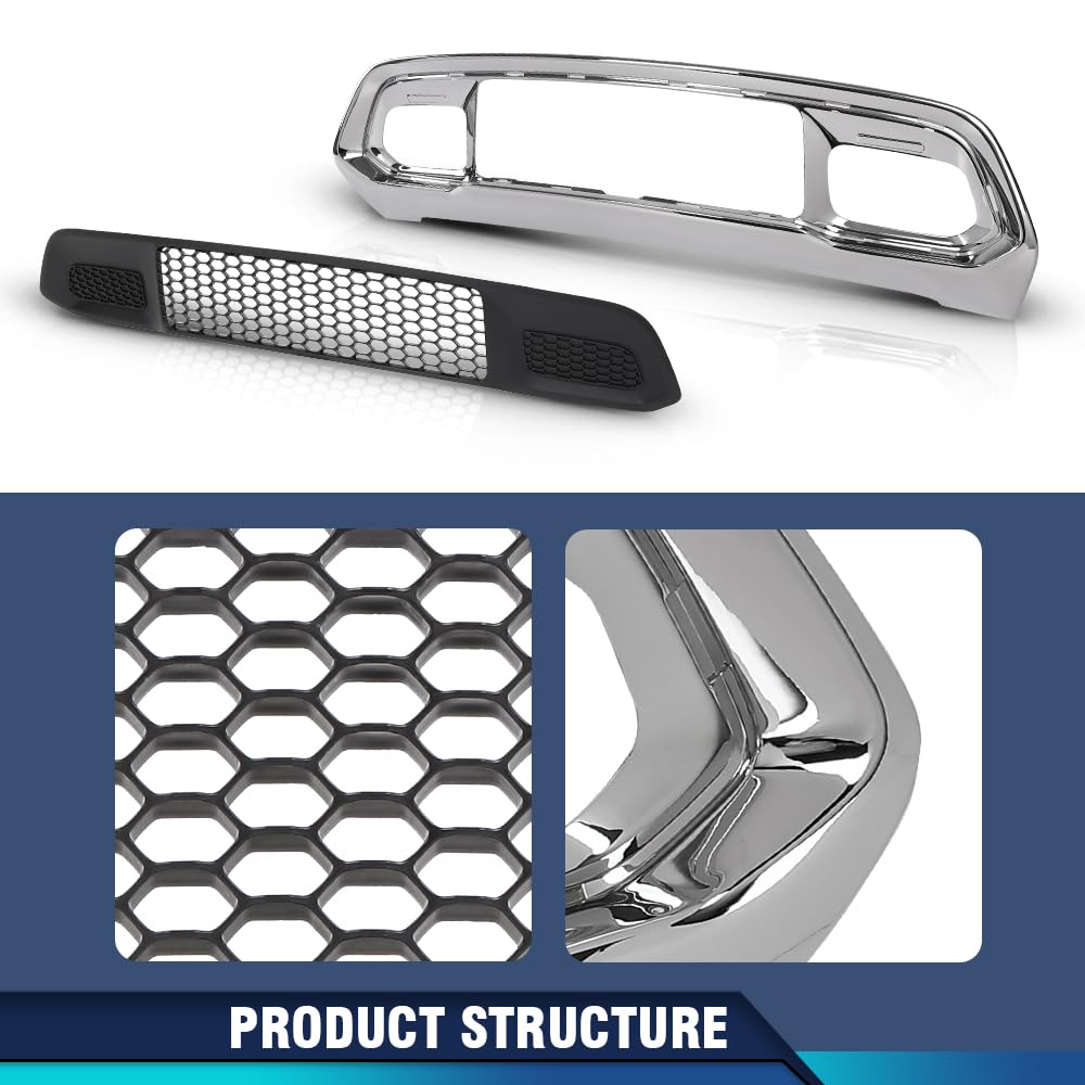 PIT66 Front Lower Grille & Chrome Bumper Grill Fit Grand Cherokee 2017-2022