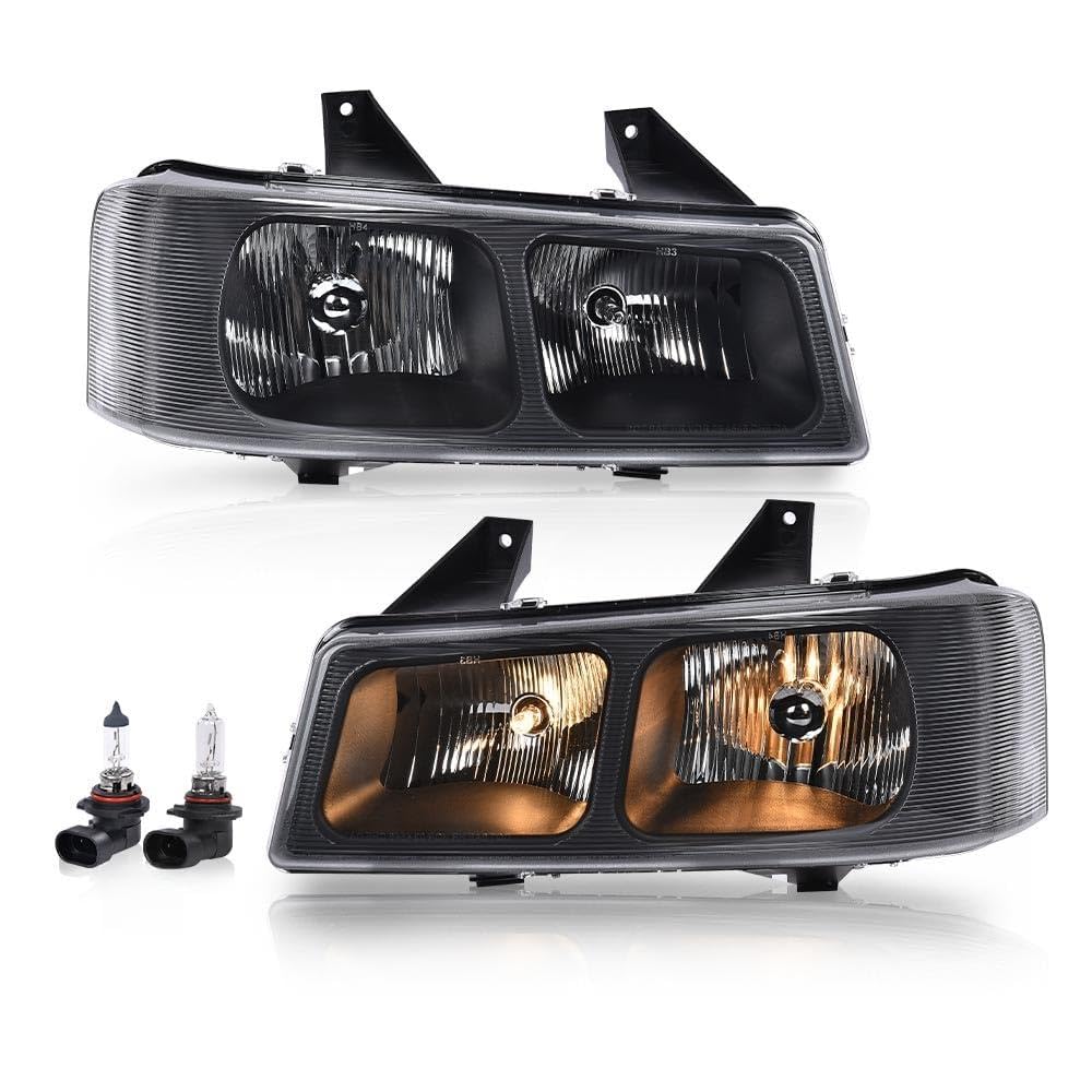 PIT66 Left Headlight Headlamp w/Bulbs Compatible with Chevy Express 1500/GMC Savana 1500 2003-2014, Fit Chevy Express 2500 3500/GMC Savana 2500 3500 2003-2021 Clear Lens Black Housing