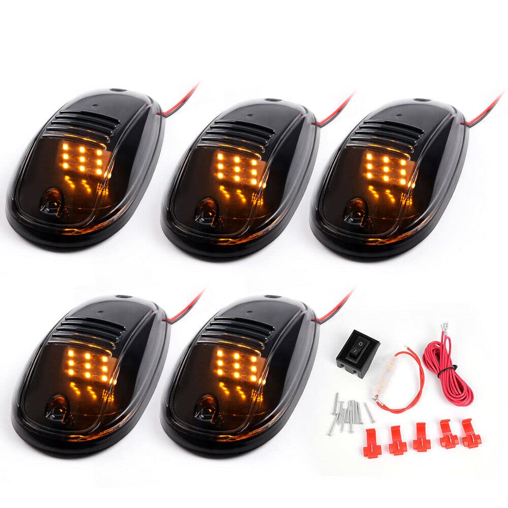 PIT66 Smoked Roof Cab LED lights,Compatible with Universal many pickup trucks, 4x4s, off-road vehicles, RVs and SUVs Marker Running Lamp 5PCS