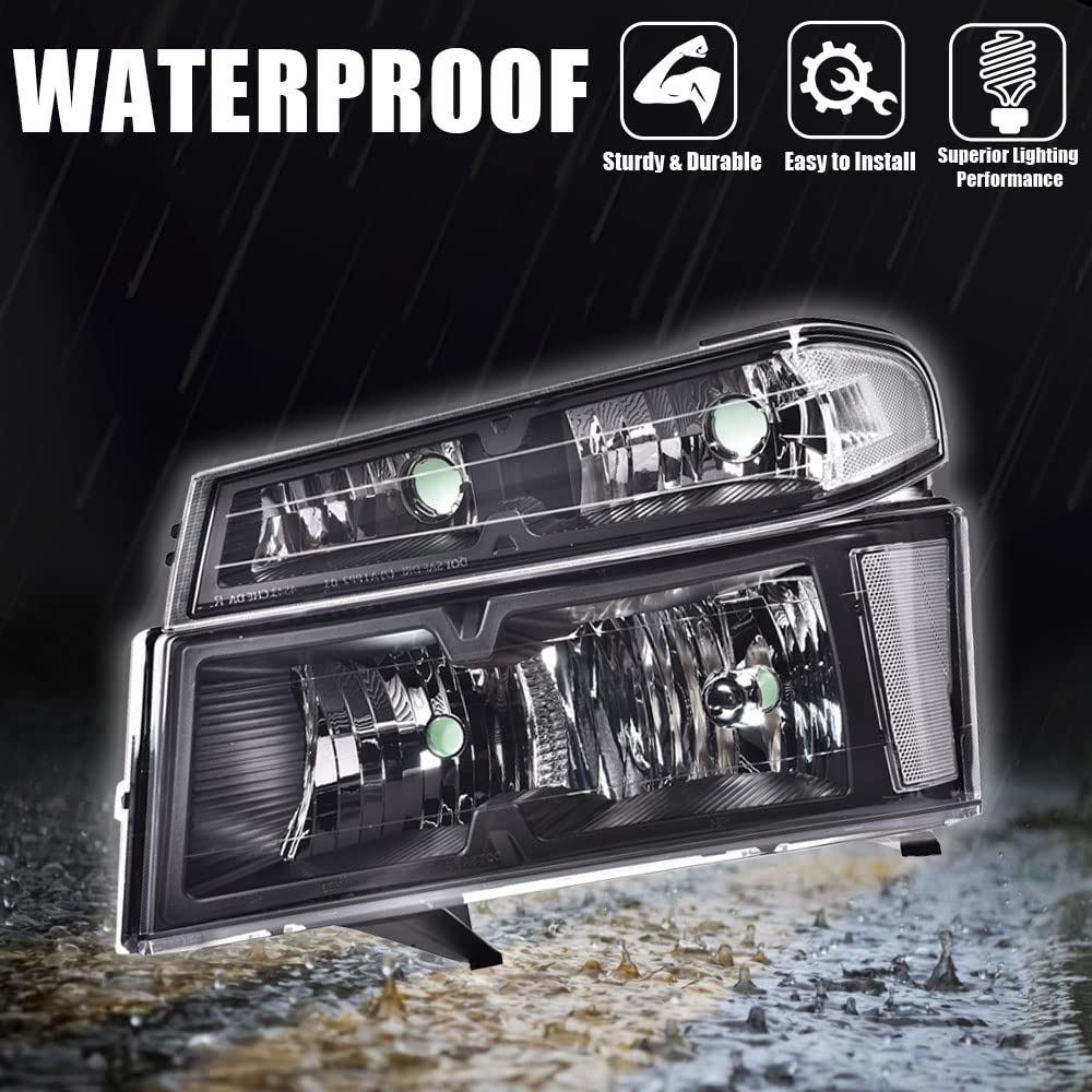 PIT66 Headlight Assembly Compatible with 2004-2012 Chevy Colorado/04-12 GMC Canyon/06 Isuzu i-280 i-350/07-08 Isuzu i-290 i-370 Clear Lens Black Housing Clear Reflector Halogen Headlamp