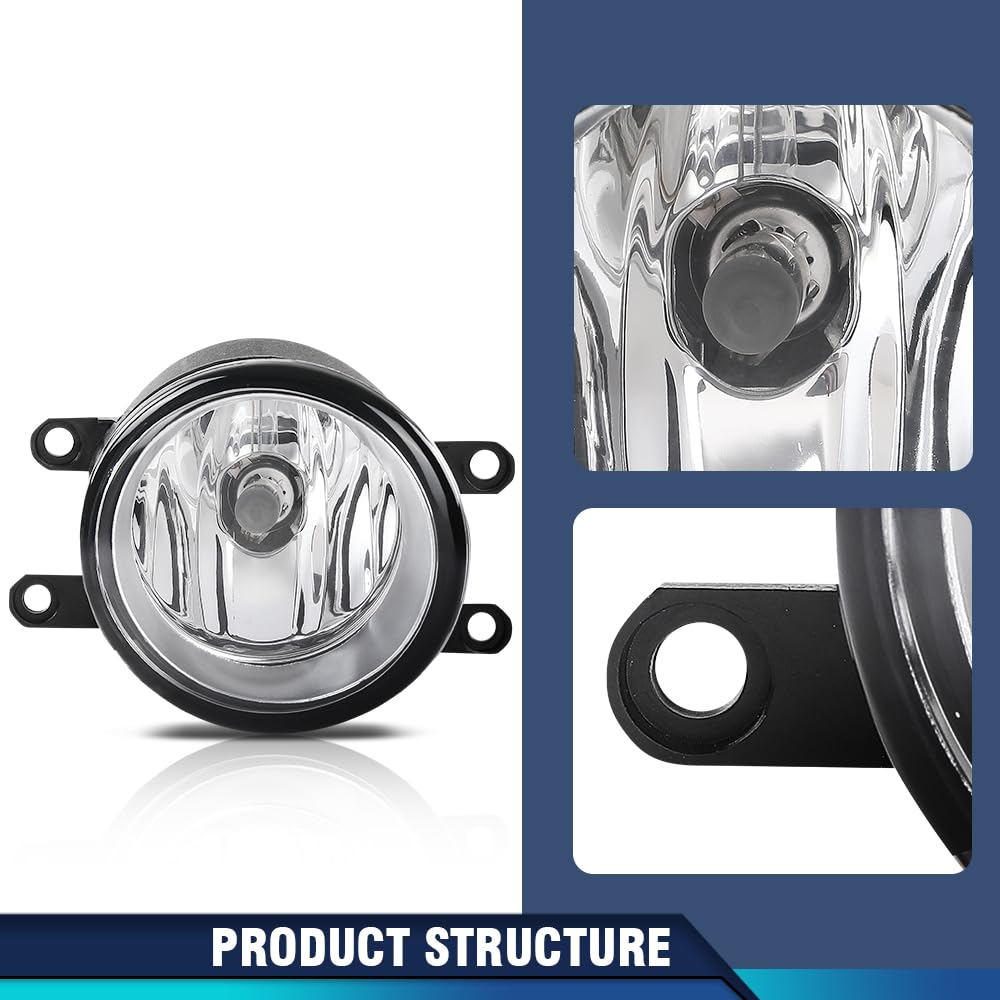 PIT66 Fog Lights Lamps w/Bulbs Pair Compatible with Toyota Camry/Corolla/Highlander/Rav4/Prius 2006-2013, Fit Lexus/RX350/RX450h/LX570 2008-2013, Scion xA 2006 Clear Lens Chrome Housing