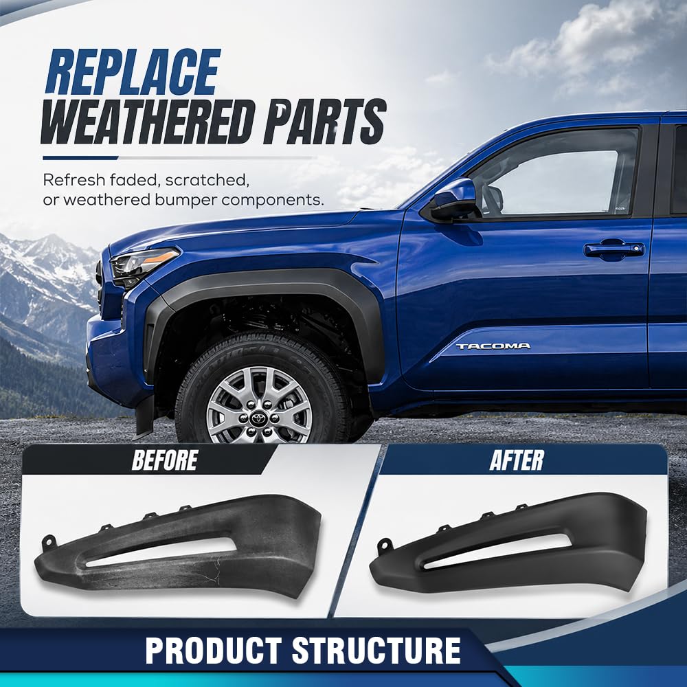PIT66 Front Bumper Left End Extension PP Black Fit Toyota Tacoma 2024-2025