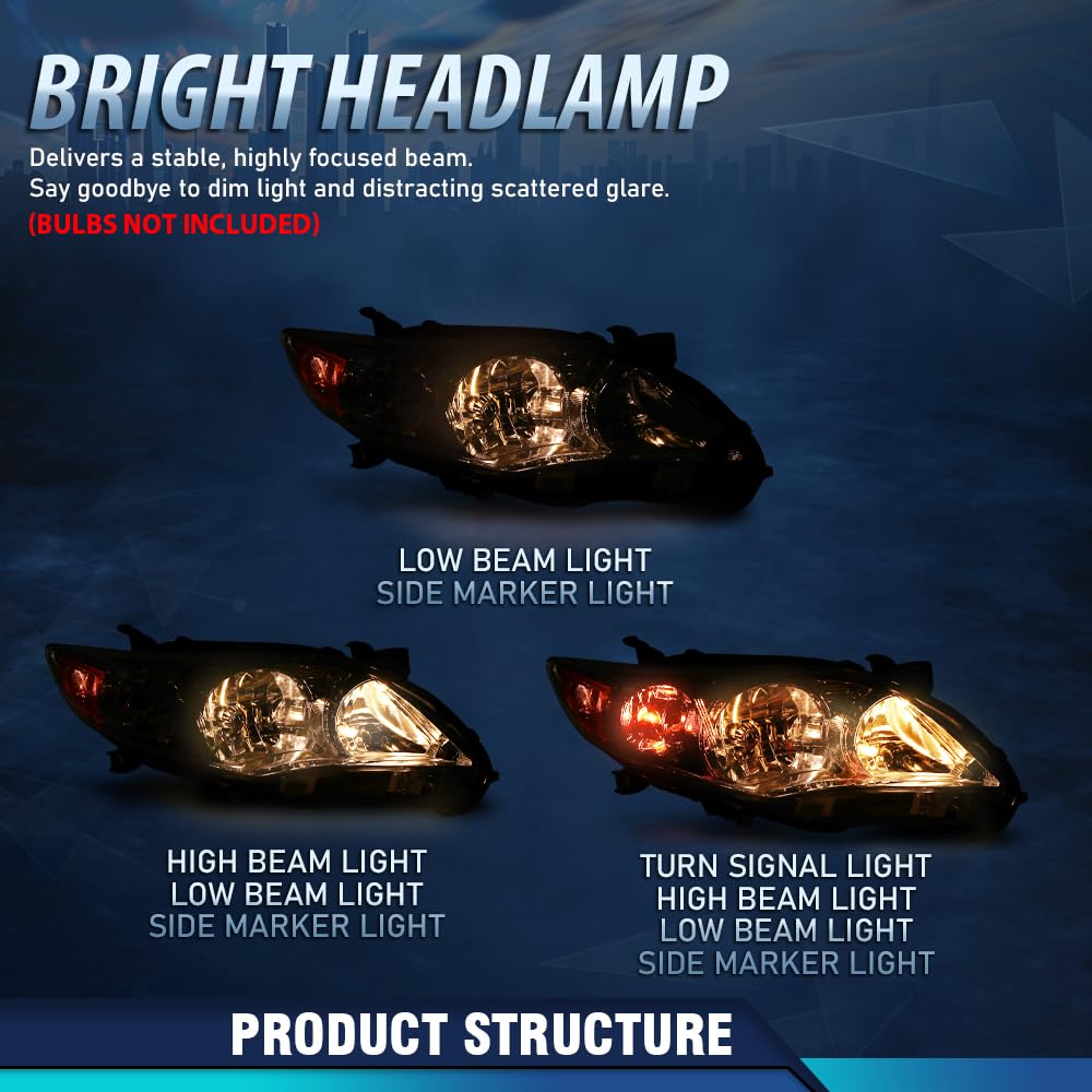 PIT66 Headlights Assembly Pair Compatible with Toyota Corolla 2011-2013