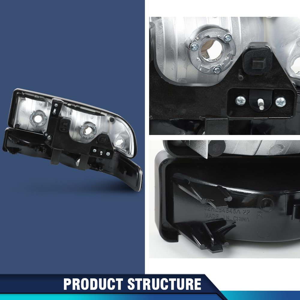 PIT66 Headlights Assembly Bumper Turn Signal Light Lamp Compatible with Chevy Blazer 1998-2005/Fit Chevy S10 Pickup 1998-2004 for Model with Bumper Lights Smoky Lens Black Housing Clear Reflector