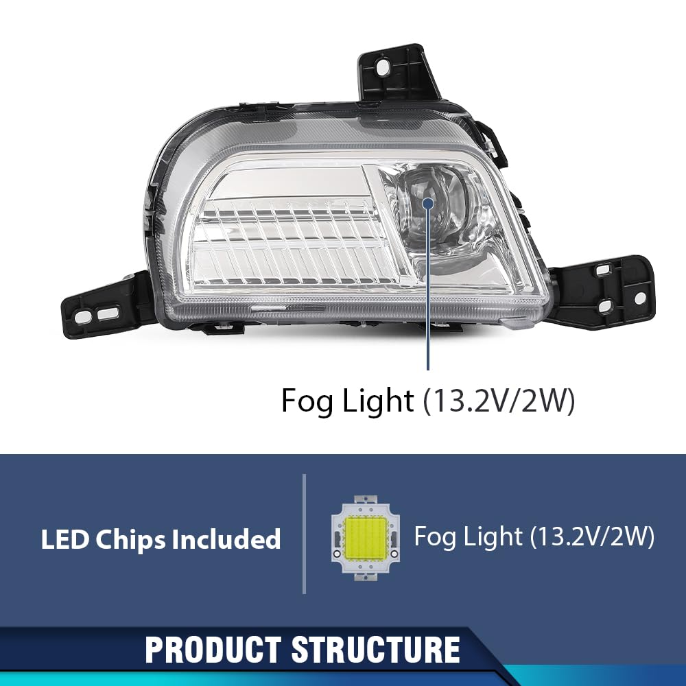 PIT66 LED Fog Light Driving Lamp Assembly Driver Left Side Compatible with Ford Edge 2019-2024 PKT4B-15B243-AD, PKT4B15B243AD Clear Lens