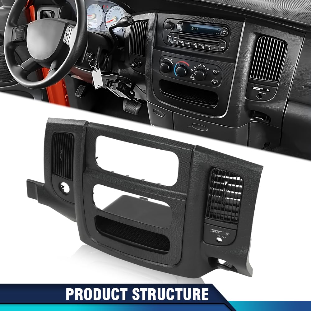 PIT66 Dash Radio Bezel Trim Fit Dodge Ram 1500 2500 3500 2002-2005, Black