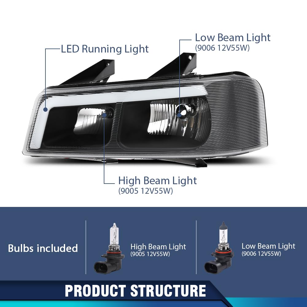 PIT66 LED Headlights Assembly w/Bulbs Pair Compatible with Chevy Express GMC Savana 1500 2003-2014/ Fit GMC Savana 2500 3500 2003-2023 Clear Lens Black Housing Front Headlamps