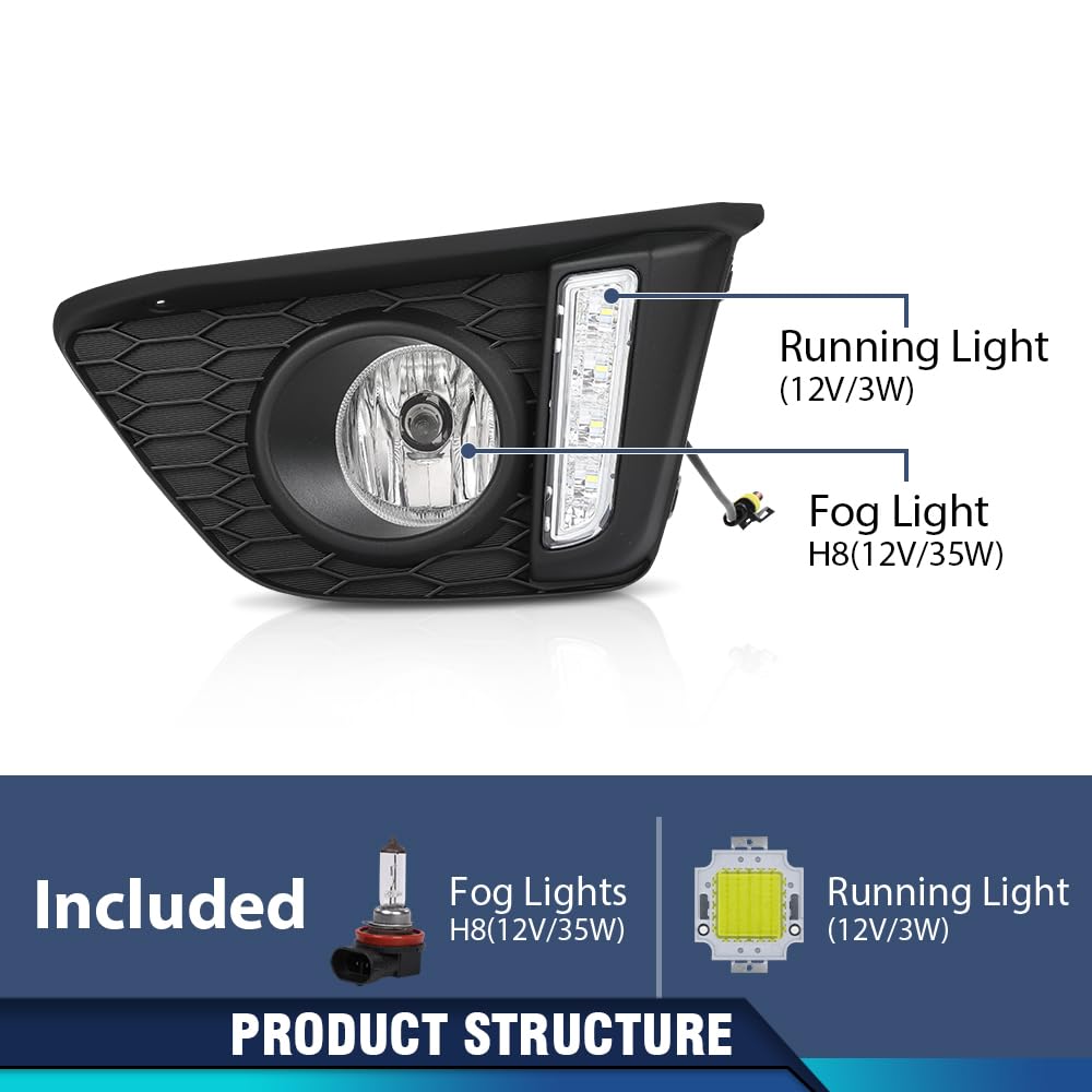 PIT66 Front Bumper Fog Lights w/Wiring Compatible with Honda Fit Hatchback 4-Door 2015-2017 Fog Lamps Clear Lens Black Housing