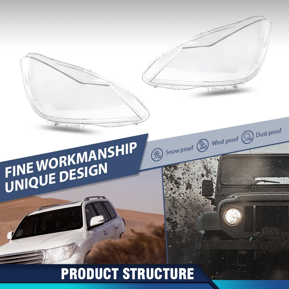 PIT66 Front Headlamp Headlight Lens Covers Left & Right Pair Compatible with Benz C-Class W204 2011 2012 2013 2014 2015 A2048203539, A2048203639 Front Headlamp Lens Cover Clear