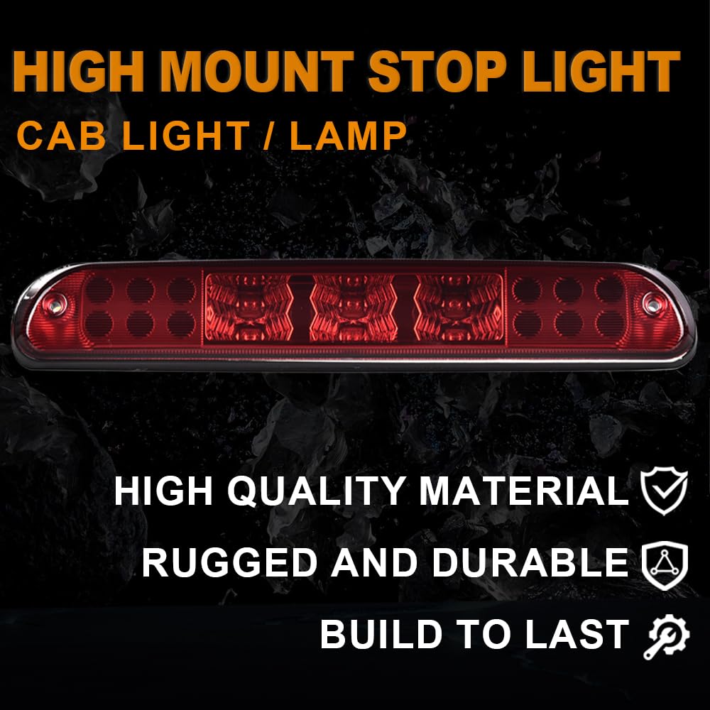 PIT66 LED 3rd Brake Light, Compatible with 99-15 F250 F350 F450 F550 Third Brake Stop Lamp Light Red Lens Chrome Housing