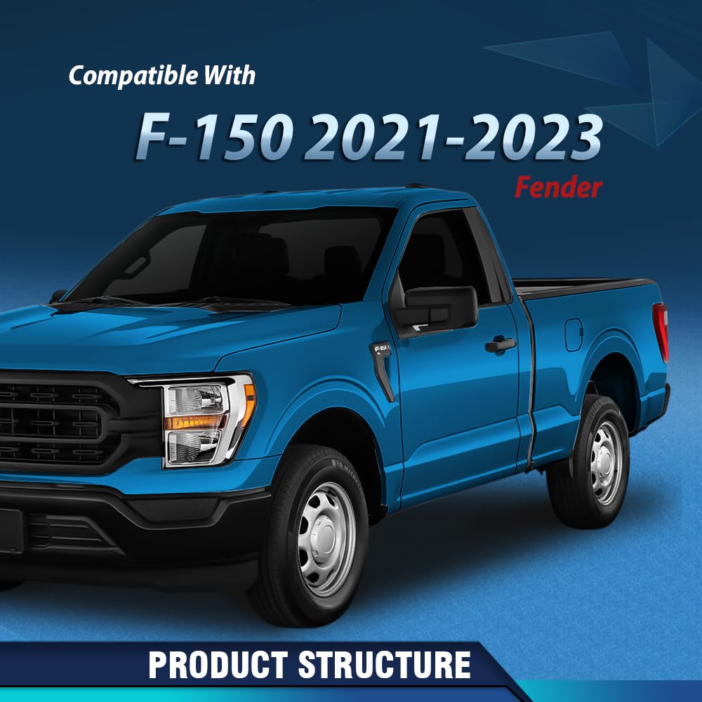 PIT66 Front Fender Left Driver Side Compatible with Ford F150 2021 2022 2023 FO1240337, ML3Z16006A-PFM Black