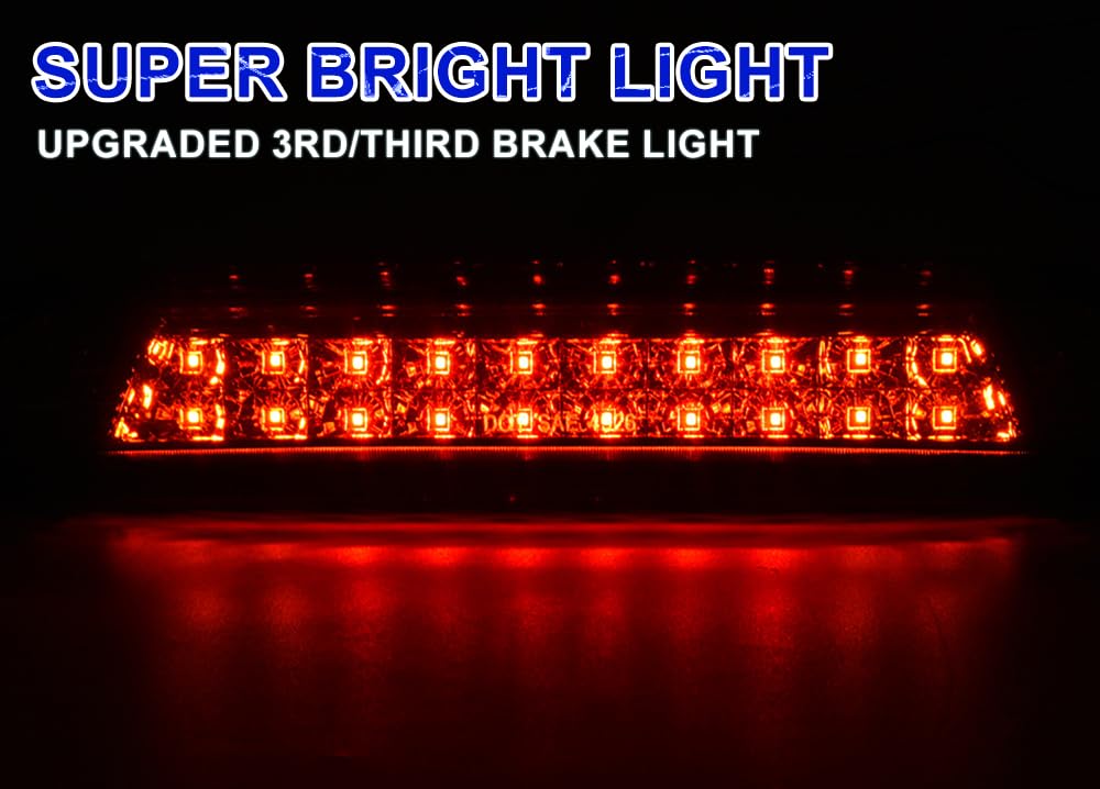 PIT66 LED 3rd Brake Light, Compatible with 14-18 GMC Sierra 1500/15-18 GMC Sierra 2500HD 3500HD/14-18 Chevy Silverado 1500/15-18 Chevy Silverado 2500HD 3500HD Red Lens Chrome Housing