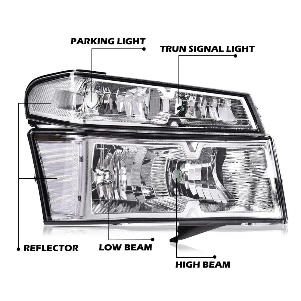 PIT66 Headlight Assembly Compatible with Chevy Colorado GMC Canyon 2004-2012 Fit 2006 Isuzu i-280 i-350/2007-2008 Isuzu i-290 i-370 Clear Lens Chrome Housing Clear Reflector Headlamps Accessories