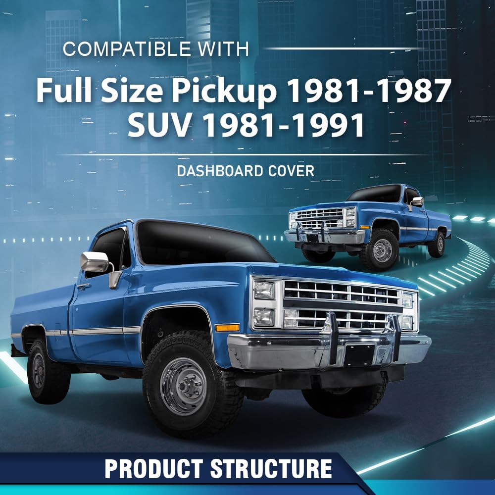 PIT66 Light Blue TPE Dash Cover Fit Chevy GMC Full‑Size Pickup 1981‑1987