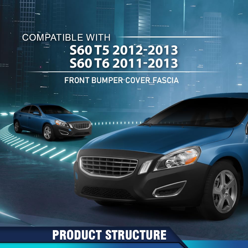 PIT66 Front Bumper Cover Fit Volvo S60 T6 2011-2013, S60 T5 2012 2013 Black