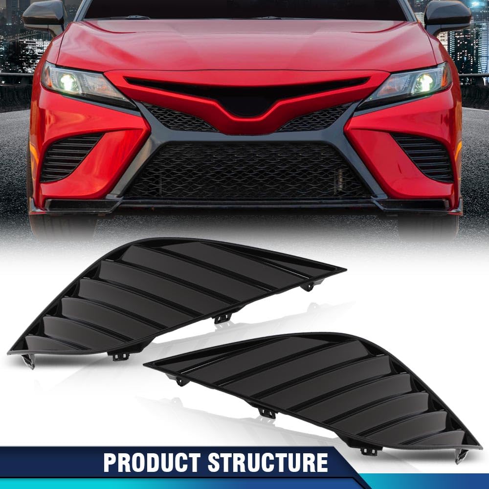 PIT66 Front Bumper Fog Light Cover Bezel Compatible with Toyota Camry SE XSE 2018–2020/Camry Nightshade 2019–2020/Camry TRD 2019–2021 Pair