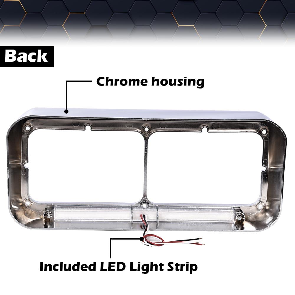PIT66 12" Headlight Visor Bezels w/Amber LED Bar Compatible with Kenworth T400 T600 T800 W900 Classic 120 132 /Peterbilt 378 379 /Western Star 4900