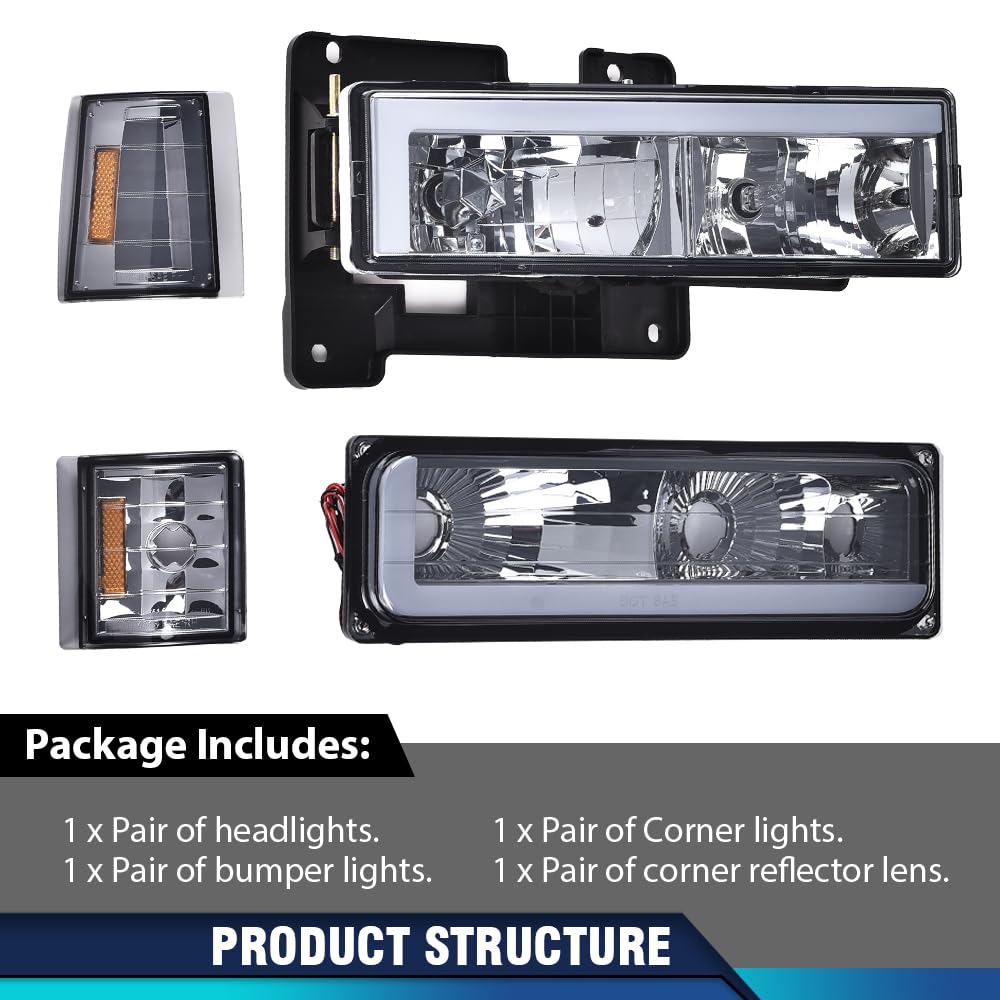 PIT66 LED DRL Headlight Assembly Fit 1994-1998 Chevy C10 C/K 1500 2500 3500