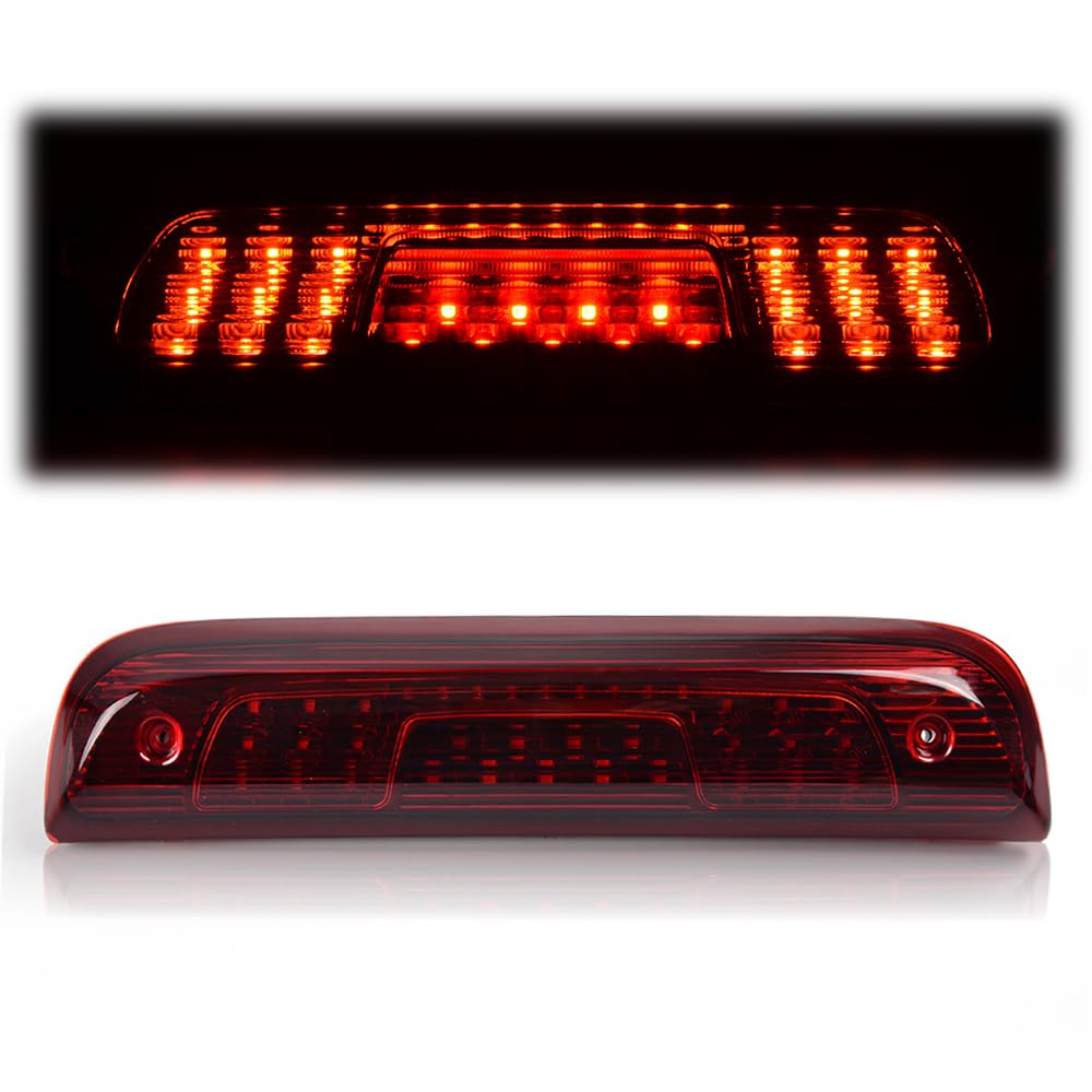PIT66 LED 3rd Brake Light, Compatible with 14-18 Chevy Silverado 1500 2500HD 3500 3500HD/14-18 GMC Sierra 1500 2500HD Third Brake Stop Lamp Light Red Lens Black Housing