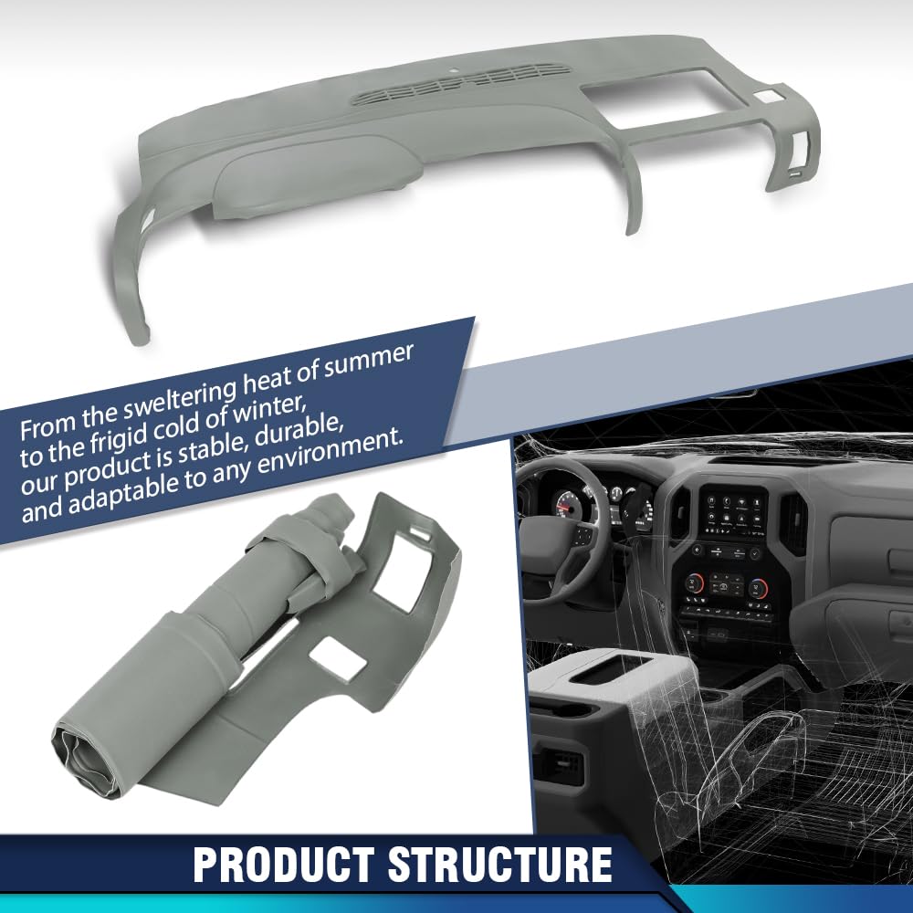 PIT66 TPE Dash Cover Bezel Fit Chevy Silverado GMC Sierra 2007-2013 Gray