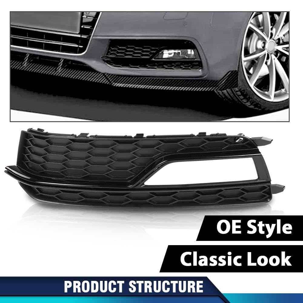 PIT66 Front Bumper Fog Light Grilles Cover Trim Compatible with Audi A5 S-Line S5 2013-2016/Only Fit for S-Line S5 Bumper Models, Not Fit For A5 Basic Version 8T0807681K,8T0807682K Black