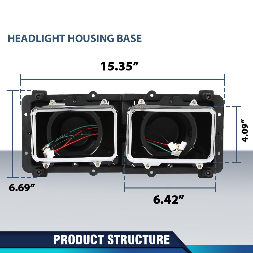 PIT66 Headlight Housing Base Pair Compatible with Freightliner FLD 112 120 Truck 1989-2003 A0615605002, A0615605003 Black