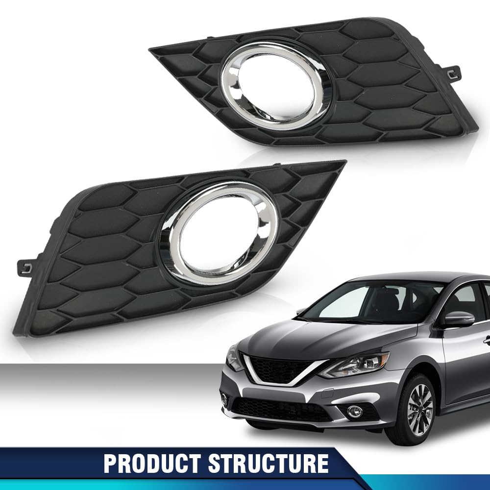PIT66 New Pair Front Bumper Fog Light Lamp Frame Covers w/Hole Chrome Compatible with Nissan Sentra 2016-2019 622564AF0B 622574AF0B NI1039142 NI1038142 Fog Lamp Accessories