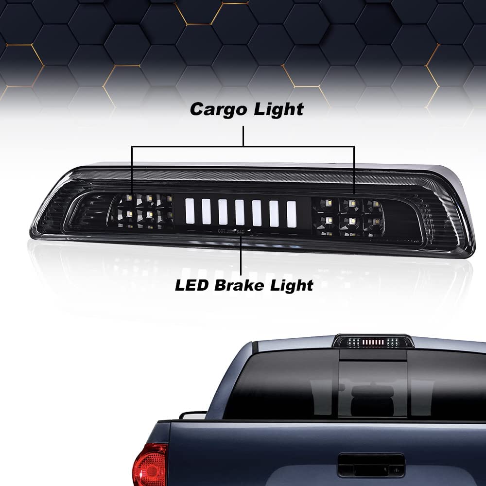 PIT66 LED 3rd Brake Light Compatible with Toyota Tundra 2007-2018 3rd Thrid Tail Cargo Brake High Mount Light Clear Lens Black Housing 81570-0C050, 531069