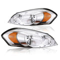 PIT66 Headlight Assembly Compatible with 06-13 Chevy Impala / 14-16 Impala Limited / 06-07 Chevy Monte Carlo Halogen Headlamps Assembly Accessories Clear lens Chrome Housing Amber Reflector