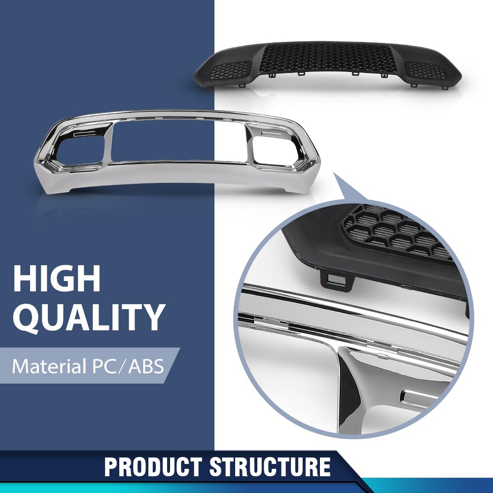 PIT66 Front Lower Grille & Chrome Bumper Grill Fit Grand Cherokee 2017-2022