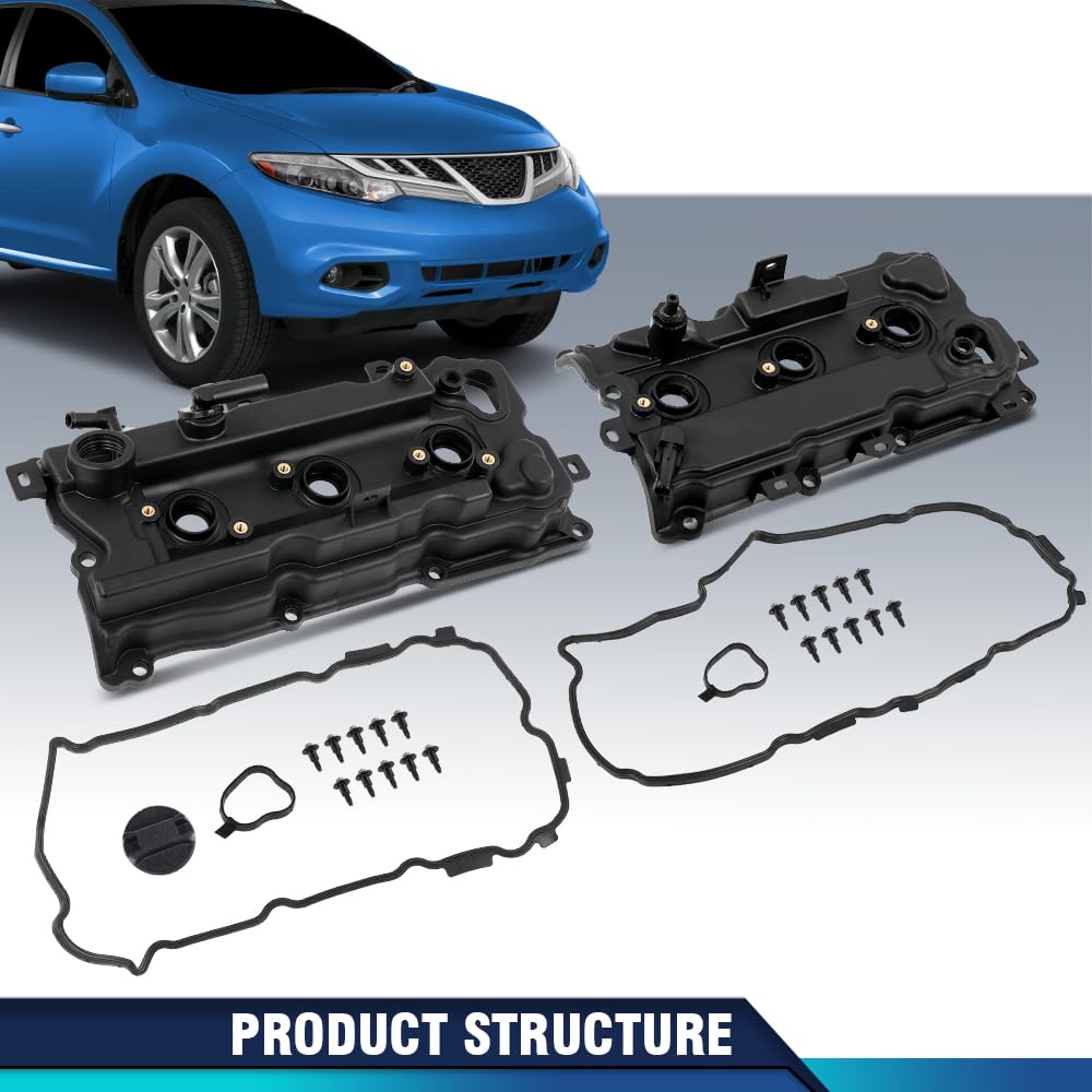 PIT66 Left &Right Engine Valve Cover w/Gasket Compatible with Nissan Murano 2009-2014, Compatible with Nissan Quest 2011-2014 V6 3.5L DOHC Petrol,13264JN01A, 13264JP01A, 13264JP01B, 264-996