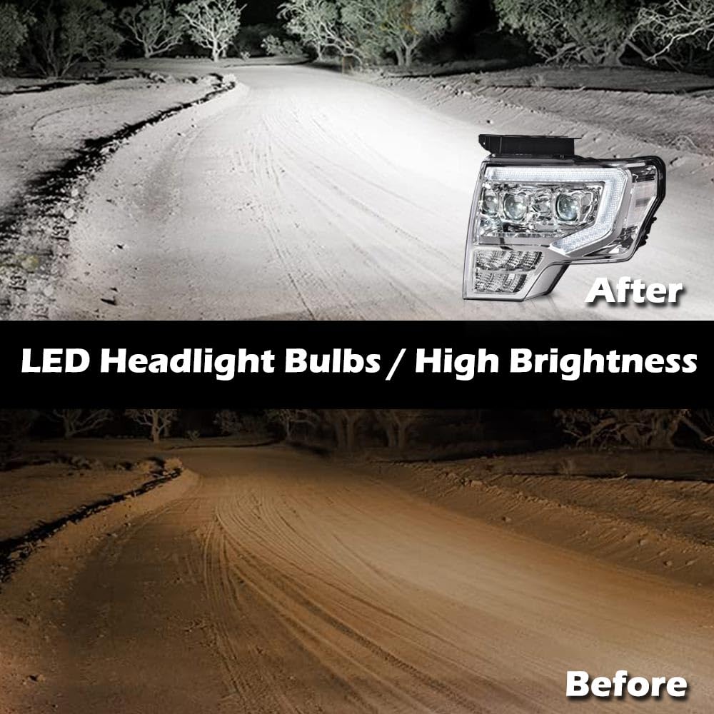 PIT66 Dual Convex LED Projector Headlights Assembly Fit 2009-2014 Ford F150