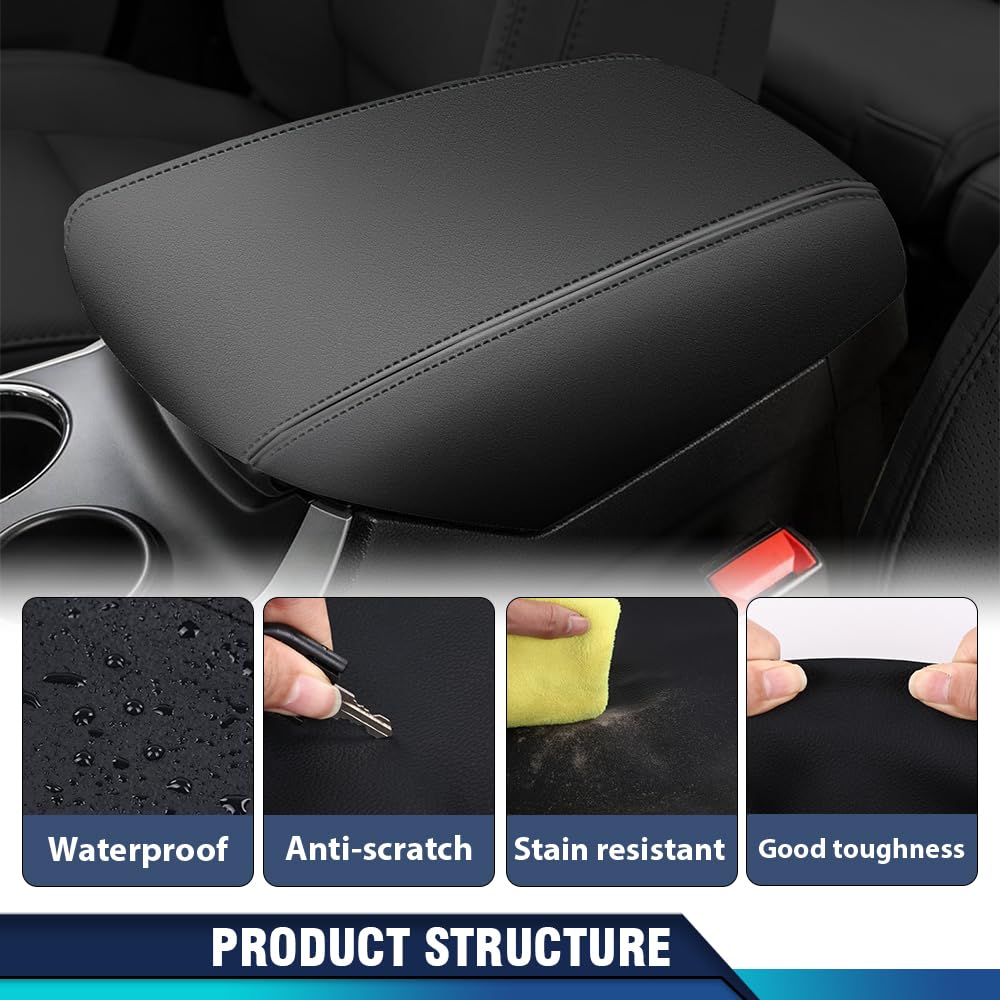 PIT66 Console Lid Armrest Cover Stitch Black Fit Ford Explorer 2011-2018