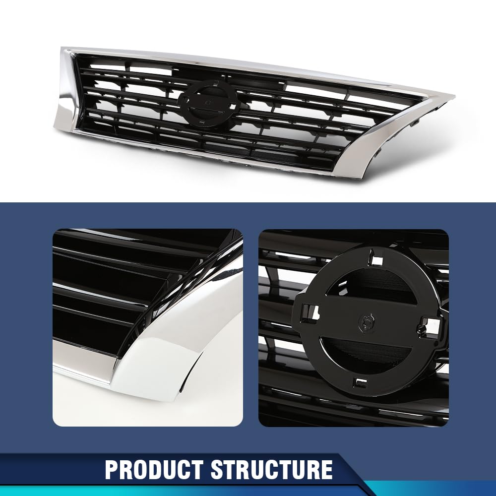 PIT66 Grille w/Black Insert Fit Nissan Sentra 2013-2015 Chrome Shell